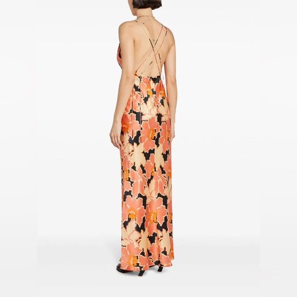 Shona Joy Rosa Silk Plunged Double Strap Maxi Dress - Coral/Multi Color Size 2 - Picture 5 of 10